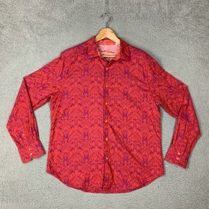 Robert Graham Shirt Mens Large Classic Fit Orange Red Long Sleeve Cotton Blend